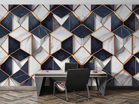 Siyah Beyaz 3 Boyutlu Mermer Temalı Duvar Kağıdı