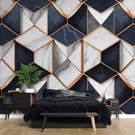 Siyah Beyaz 3 Boyutlu Mermer Temalı Duvar Kağıdı