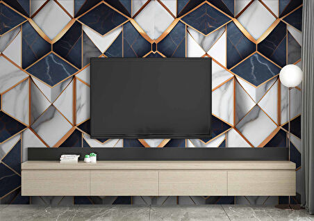 Siyah Beyaz 3 Boyutlu Mermer Temalı Duvar Kağıdı