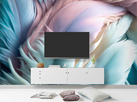 Soft Mavi Pembe Tüy Desenli Duvar Kağıdı Baskı