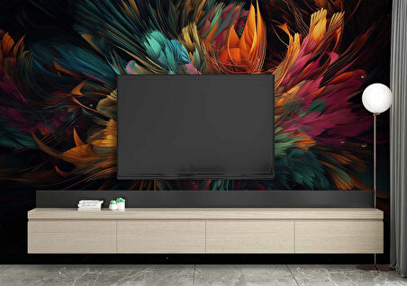 3 Boyutlu Renkli Tüy Temalı Duvar Kağıdı Baskı