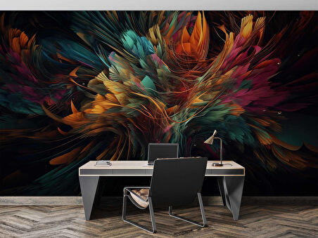 3 Boyutlu Renkli Tüy Temalı Duvar Kağıdı Baskı