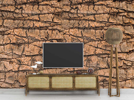 3 Boyutlu Ağaç Kabuğu Temalı Duvar Kağıdı Baskı