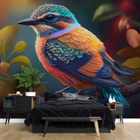 Renkli Kuş Temalı Duvar Kağıdı Baskı