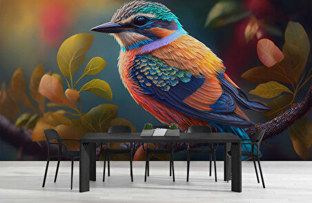 Renkli Kuş Temalı Duvar Kağıdı Baskı