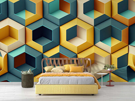 3 Boyutlu Mozaik Temalı Duvar Kağıdı Baskı