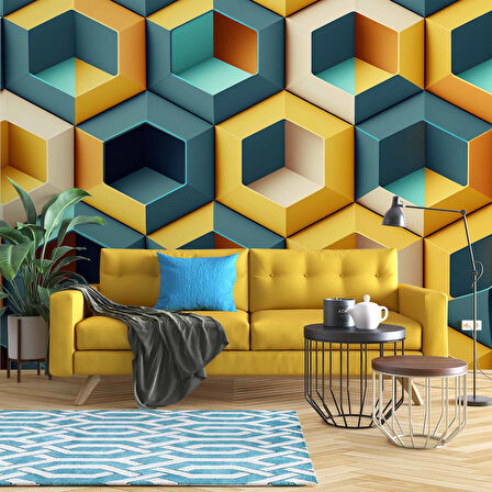 3 Boyutlu Mozaik Temalı Duvar Kağıdı Baskı