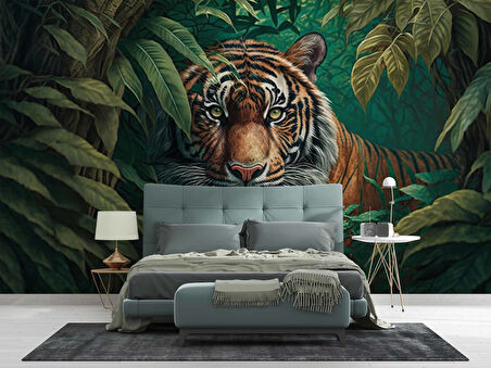 Kaplan ve Yaprak Temalı Duvar Kağıdı