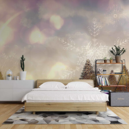 Çam Ağacı ve Kar Kristali Kış Manzaralı Duvar Kağıdı Baskı