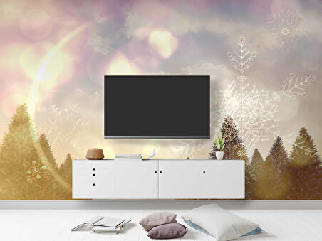 Çam Ağacı ve Kar Kristali Kış Manzaralı Duvar Kağıdı Baskı