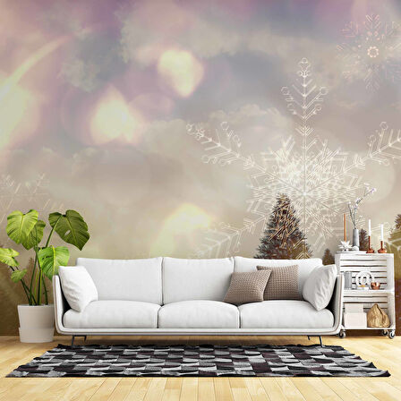 Çam Ağacı ve Kar Kristali Kış Manzaralı Duvar Kağıdı Baskı