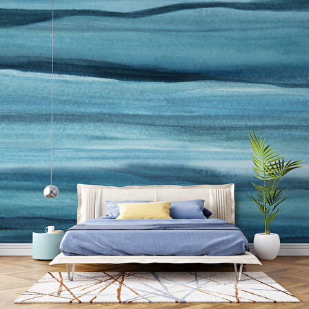 Mavi Sanatsal Tuval Temalı Duvar Kağıdı Baskı