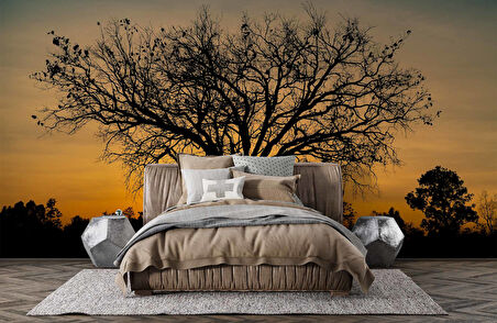 Gün Batımı ve Ağaç Temalı Duvar Kağıdı Baskı
