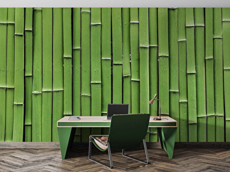 3 Boyutlu Yeşil Bambu Temalı Duvar Kağıdı