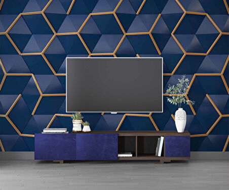 3 Boyutlu Lacivert Gold Temalı Duvar Kağıdı