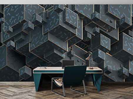 3 Boyutlu Yeşil Küp Temalı Duvar Kağıdı