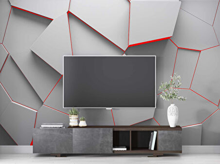 3 Boyutlu Geometrik Kabartma Görünümlü Duvar Kağıdı