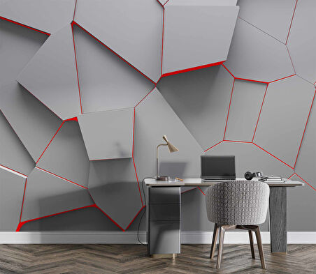 3 Boyutlu Geometrik Kabartma Görünümlü Duvar Kağıdı