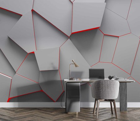 3 Boyutlu Geometrik Kabartma Görünümlü Duvar Kağıdı