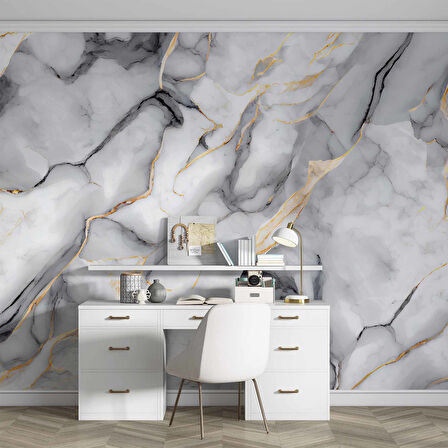 3 Boyutlu Siyah Beyaz Mermer Temalı Duvar Kağıdı