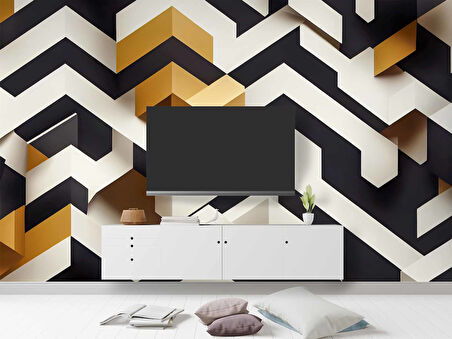 3 Boyutlu Siyah Beyaz Altın Temalı Duvar Kağıdı