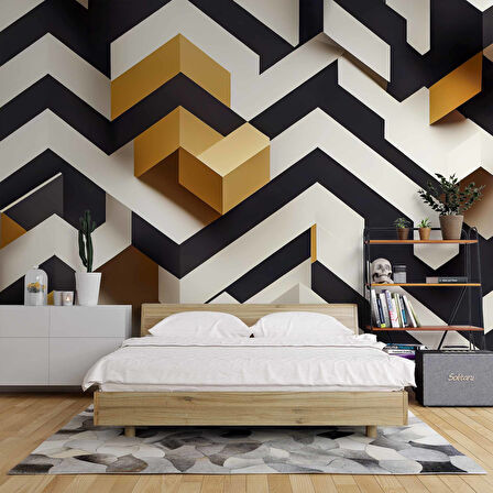 3 Boyutlu Siyah Beyaz Altın Temalı Duvar Kağıdı