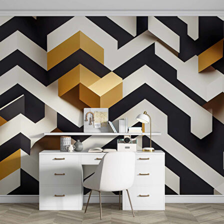 3 Boyutlu Siyah Beyaz Altın Temalı Duvar Kağıdı