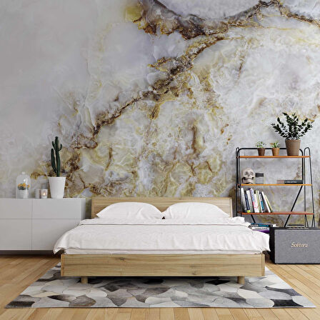 3 Boyutlu Beyaz Mermer Görünümlü Duvar Kağıdı