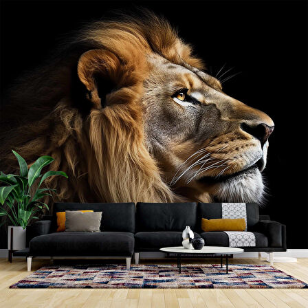 Siyah Zemin ve Aslan Temalı Duvar Kağıdı