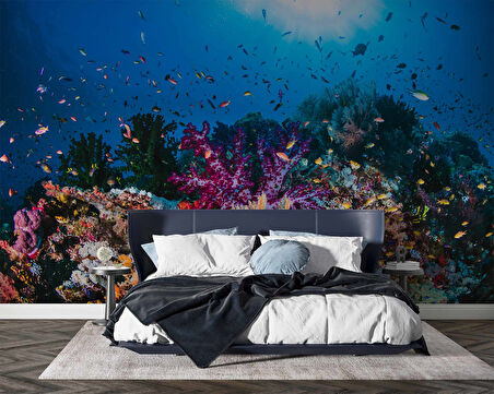 3 Boyutlu Akvaryum Görünümlü Duvar Kağıdı