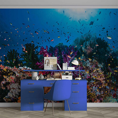 3 Boyutlu Akvaryum Görünümlü Duvar Kağıdı