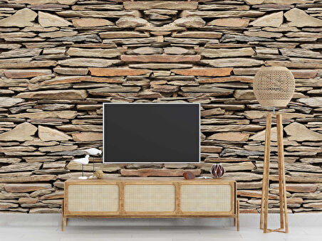 3 Boyutlu Kahverengi Kesme Taş Desenli Duvar Kağıdı