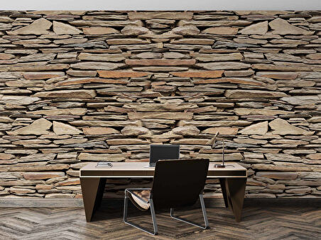 3 Boyutlu Kahverengi Kesme Taş Desenli Duvar Kağıdı