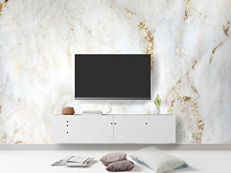 3 Boyutlu Beyaz Altın Mermer Temalı Duvar Kağıdı