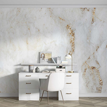 3 Boyutlu Beyaz Altın Mermer Temalı Duvar Kağıdı