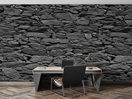 3 Boyutlu Siyah Kesme Taş Temalı Duvar Kağıdı