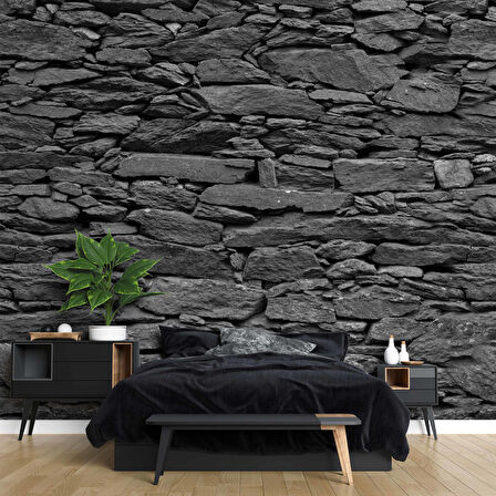 3 Boyutlu Siyah Kesme Taş Temalı Duvar Kağıdı