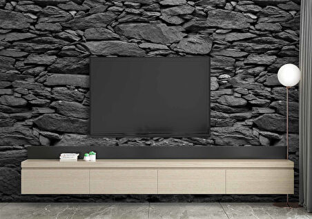 3 Boyutlu Siyah Kesme Taş Temalı Duvar Kağıdı