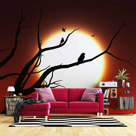 Kızıl Ay ve Ağaç Temalı Duvar Kağıdı