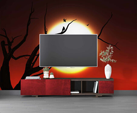 Kızıl Ay ve Ağaç Temalı Duvar Kağıdı