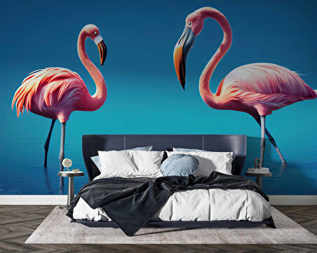 Pembe Flamingo Temalı Duvar Kağıdı