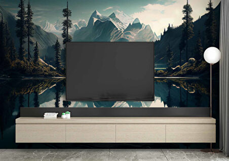 Orman ve Dağ Sanatsal Çizim Manzaralı Duvar Kağıdı