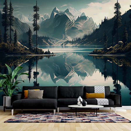 Orman ve Dağ Sanatsal Çizim Manzaralı Duvar Kağıdı