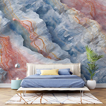 3 Boyutlu Renkli Mermer Görünümlü Duvar Kağıdı