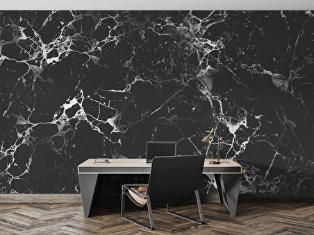 3 Boyutlu Siyah Mermer Desenli Duvar Kağıdı