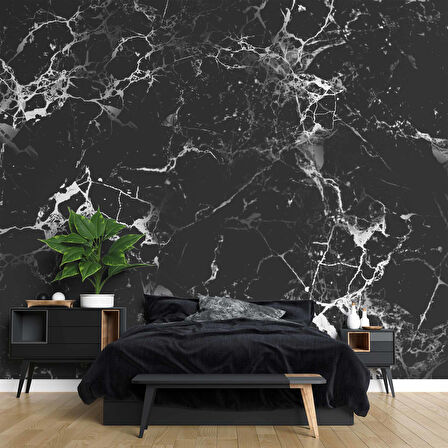 3 Boyutlu Siyah Mermer Desenli Duvar Kağıdı