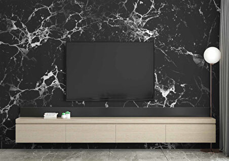 3 Boyutlu Siyah Mermer Desenli Duvar Kağıdı