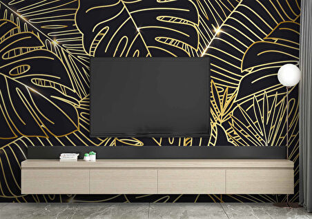 Siyah Zemin ve Altın Yaprak Temalı Duvar Kağıdı