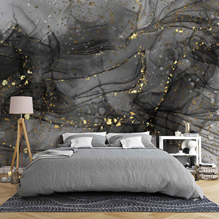 Siyah Zemin ve Altın Damlacıklı Mermer Temalı Duvar Kağıdı