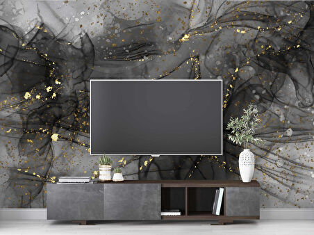 Siyah Zemin ve Altın Damlacıklı Mermer Temalı Duvar Kağıdı